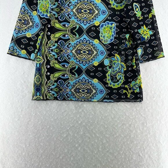 Vine Street Top Womens Sz M Floral Paisley Sheer Mesh 3/4 Sleeve Black Green - Picture 4 of 11
